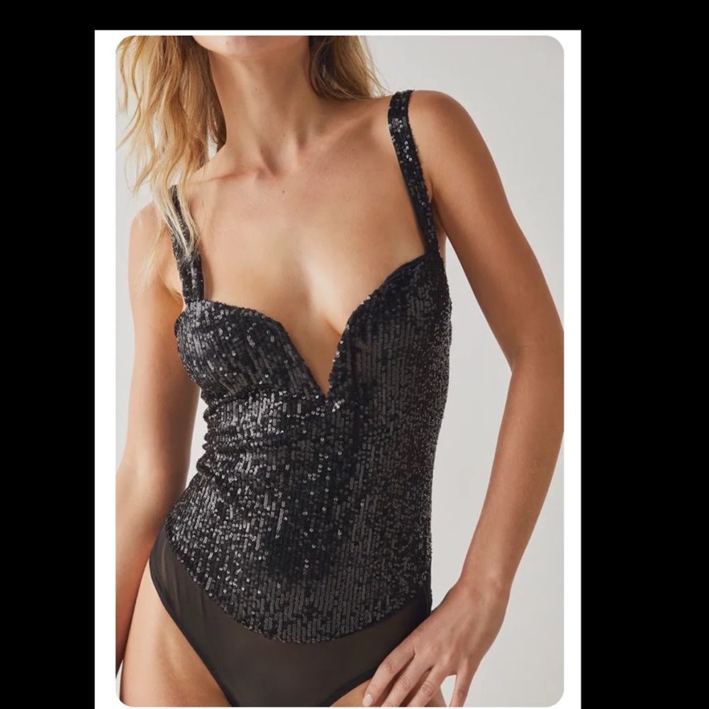 Free People Black Sequin Bodysuit